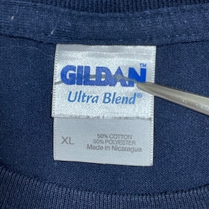 【GILDAN】高校 陸上部 プリント Tシャツ ロゴ バックプリント 半袖 X-LARGE ビッグサイズ ネイビー US古着