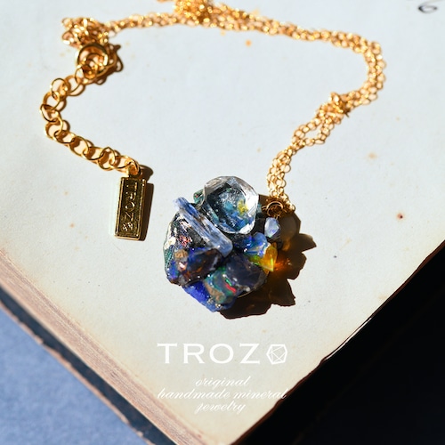【018 The Starry Night Collection】 Integration Necklace オイルインクォーツ × カイヤナイト × オパール × ローマングラス × ラピスラズリ 鉱物原石 14kgf ネックレス 天然石 アクセサリー (No.3734)