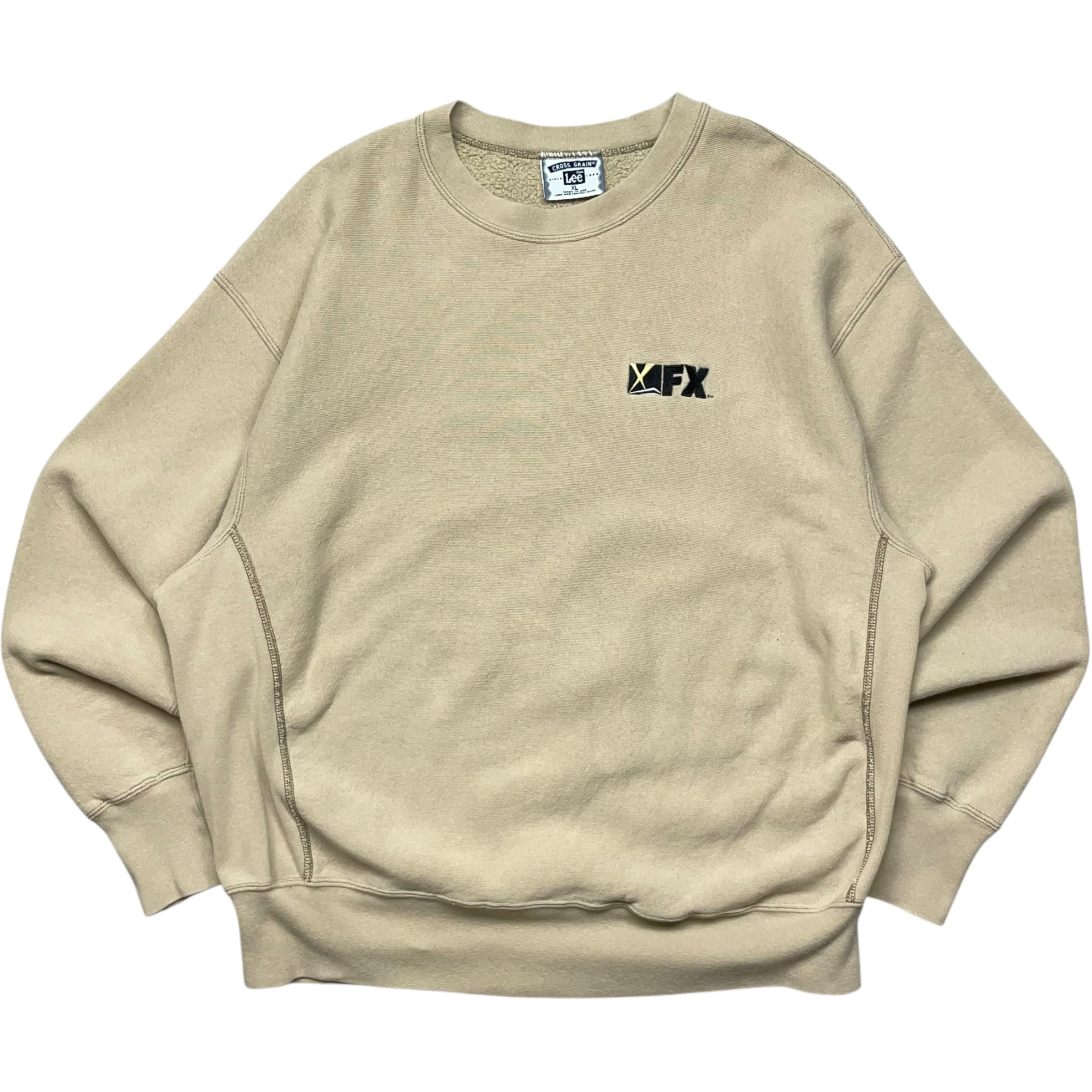 《XL》Lee リー スウェット リバースウィーブ 刺繍ワンポイント ベージュ USA製 90年代 vintage no.6327