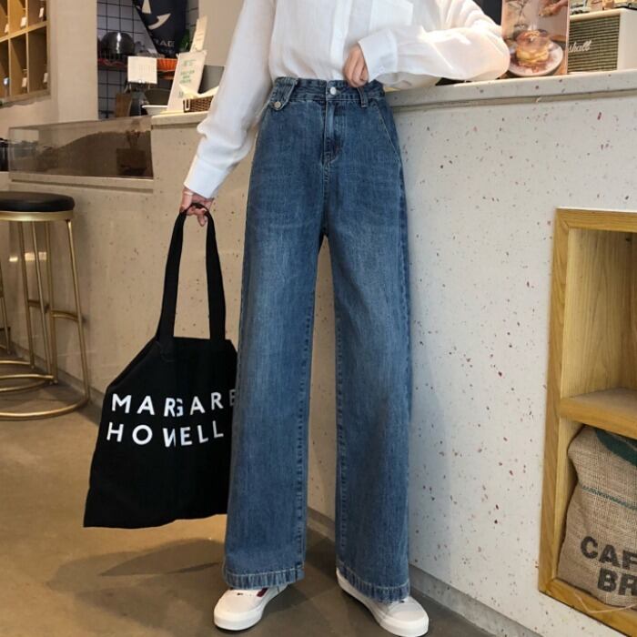 ジーンズ スプリングハイウェストスタンダードスリムパンツ ルーズロング レトロ 春物 1号婦人14735430330