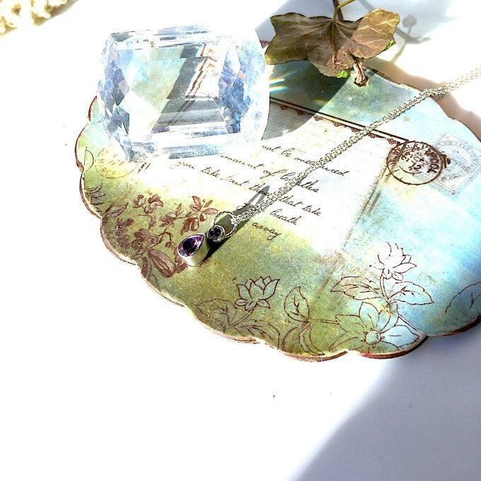 【一点物】✦2月の誕生石✦⋆.·SV925⋆.·紫の雫⋆.·Petiteアメジストドロップネックレス⋆.·✦
