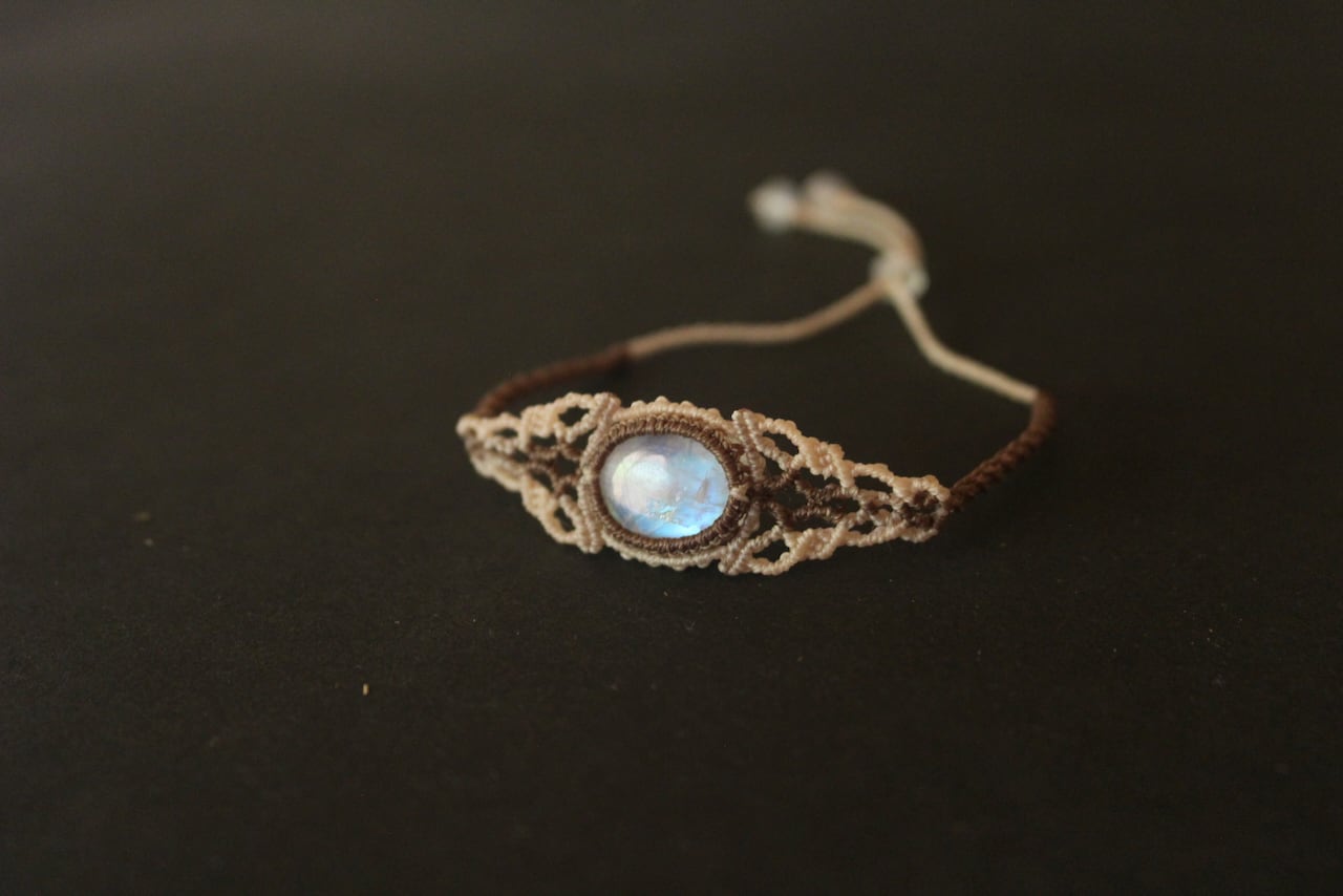 Rainbow moonstone micro macrame bracelet