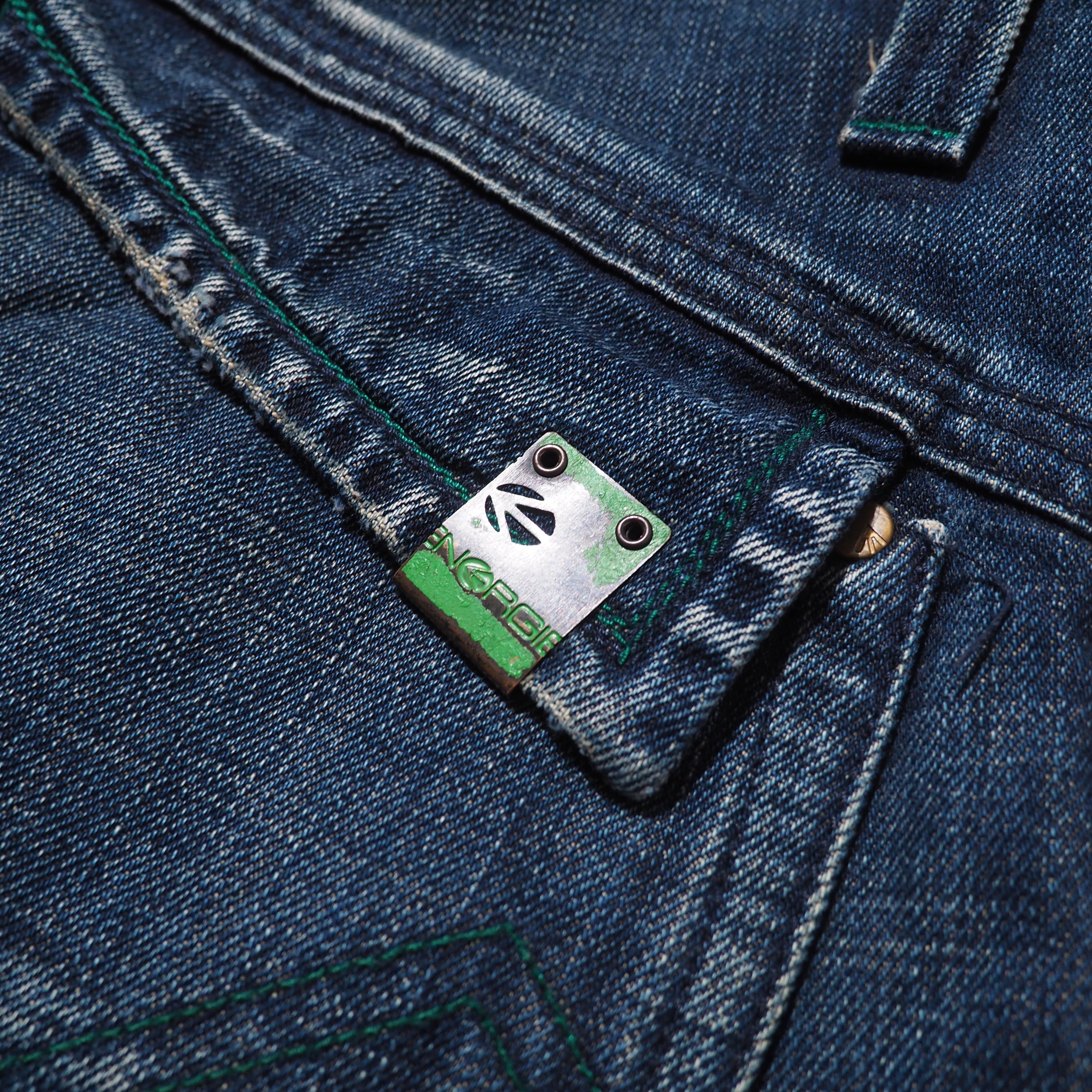 " ENERGIE " Good Fade Aging × Green stitch Embroidery vintage Denim pants (made in Italy)