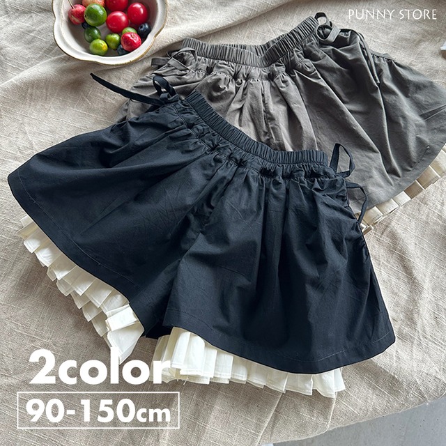 《取寄》 プリーツレイヤードキュロットパンツ （全２色） Bobi 2024夏 韓国子供服 ショートパンツ 短パン レース 女の子