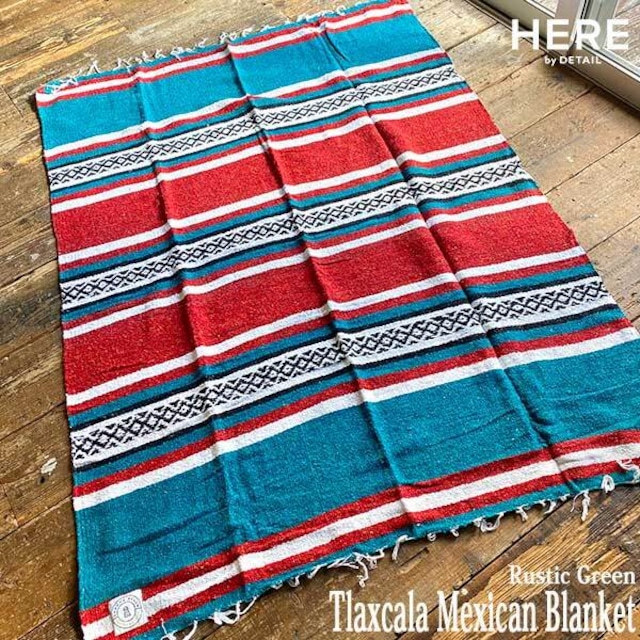 Tlaxcala Mexican Blanket Rustic Greenトラスカラ メキシカン ブランケット ラスティク グリーン LAGUNA BEACH U.S.A アメリカ HERE DETAIL