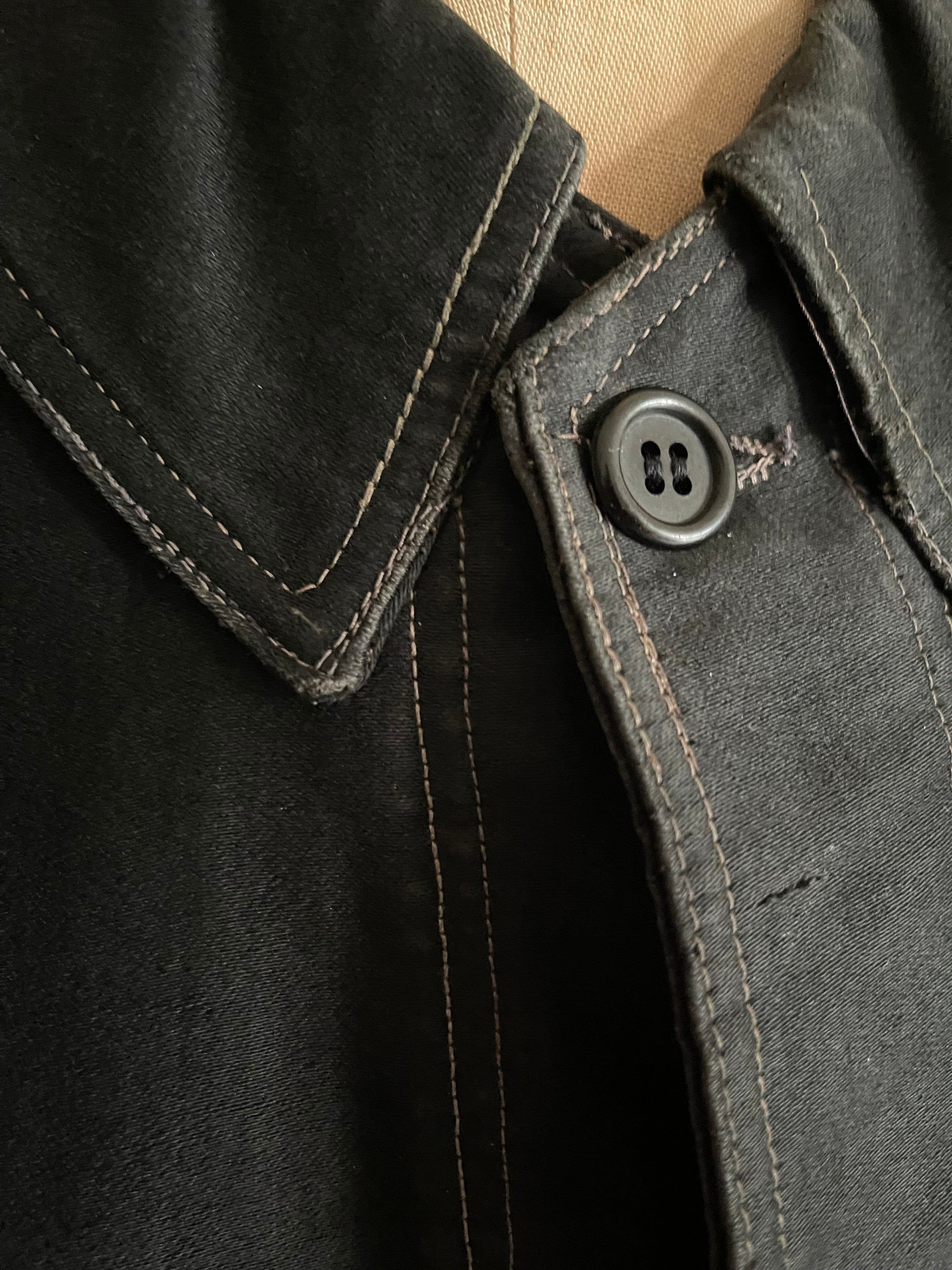 1940s French cotton Black Moleskin Work Jacket | Le Coeur 1940s French cotton Black Moleskin Work Jacket | Le Coeur