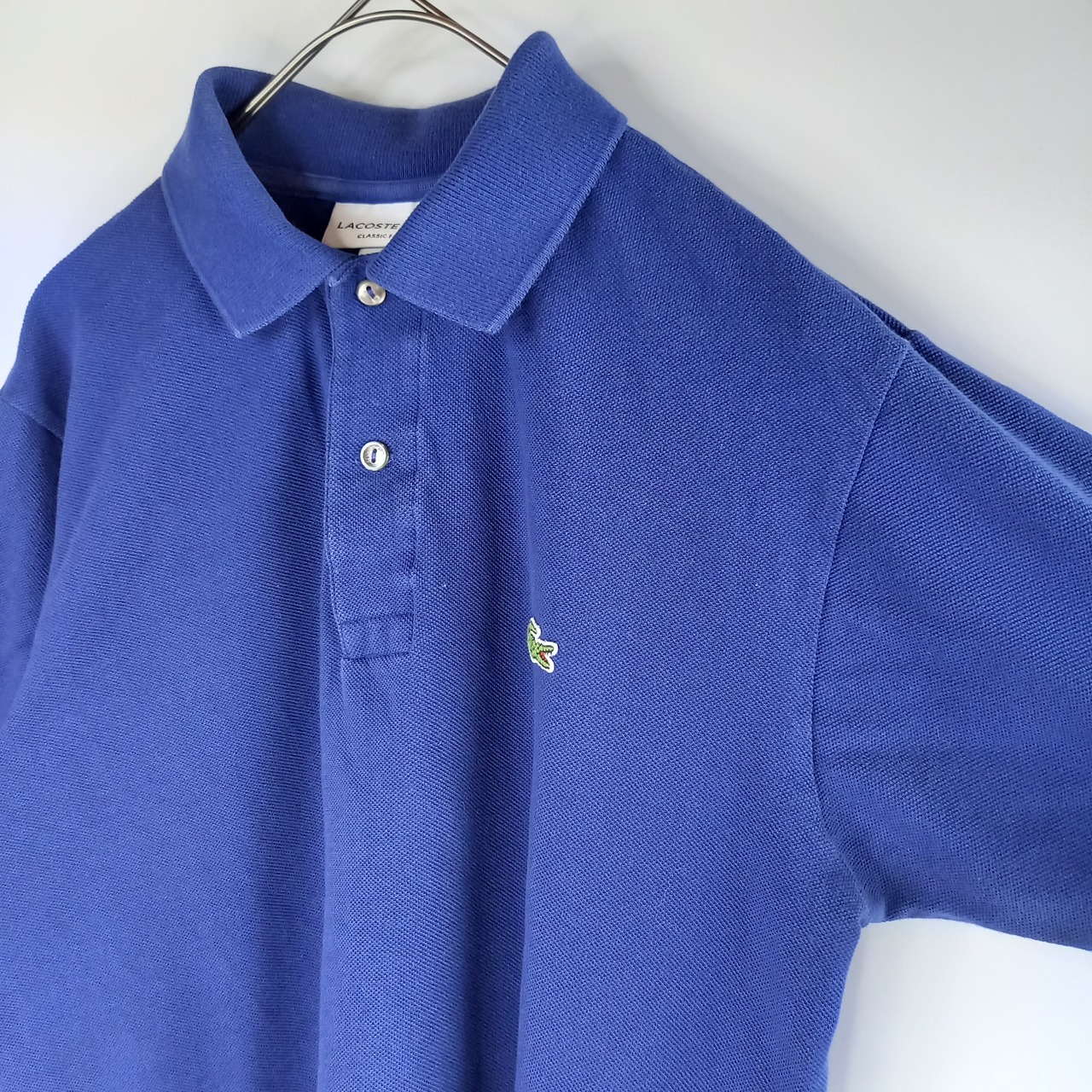 ラコステ　ポロシャツ　半袖　シェルボタン　刺繍ロゴ　ユーロ古着　ネイビー