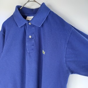 ラコステ　ポロシャツ　半袖　シェルボタン　刺繍ロゴ　ユーロ古着　ネイビー