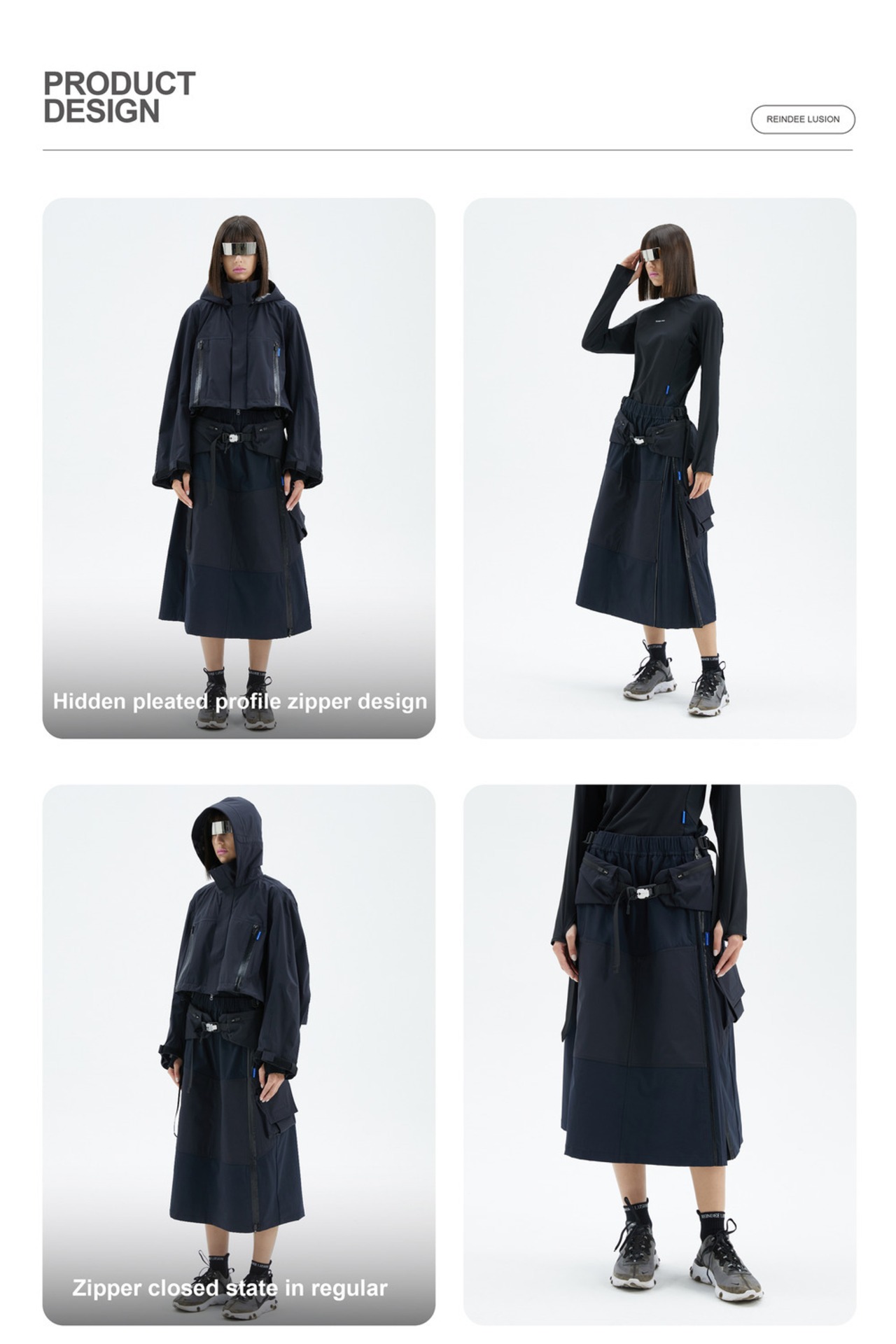 REINDEE LUSION 23AW アウトドアプリーツシルエット撥水ロングスカート