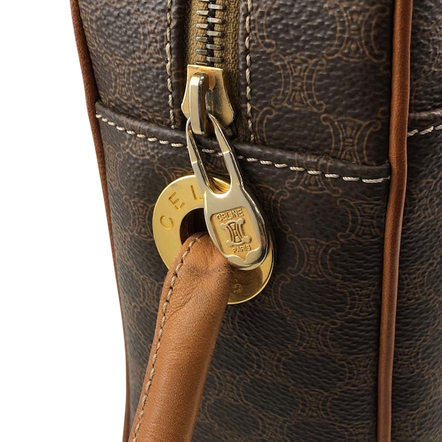 CELINE セリーヌ マカダム ショルダーバッグ ブラウン PVC レザー vintage ヴィンテージ オールド 6yth7d