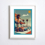 West Side｜パームツリー×クラシックカーのアメリカンヴィンテージアート｜西海岸ストリート感が映えるカリフォルニア抽象ポスターA3ポスター