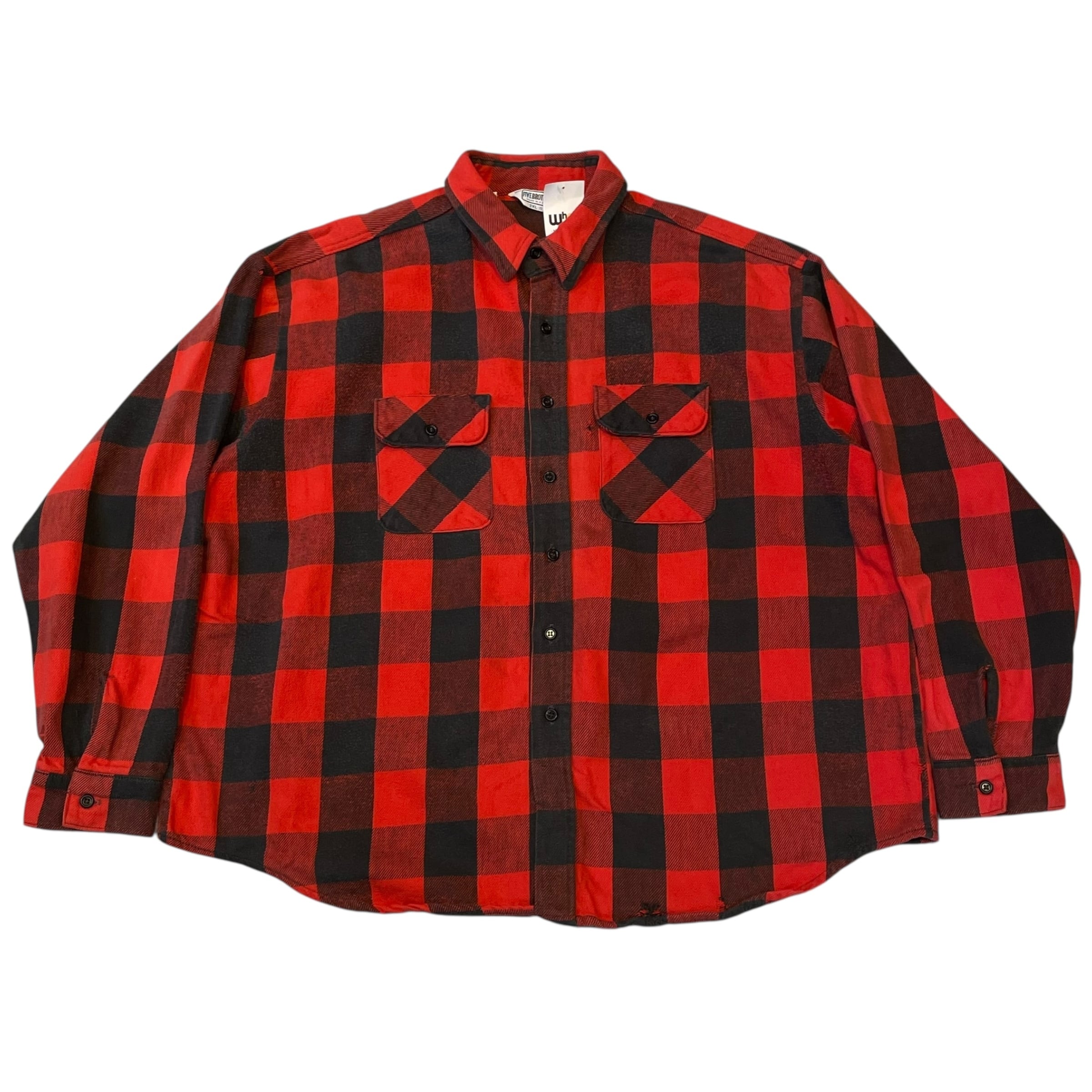 3XL!!! 70~80s FIVE BROTHER "Black × Red" Buffalo check flannel shirt
