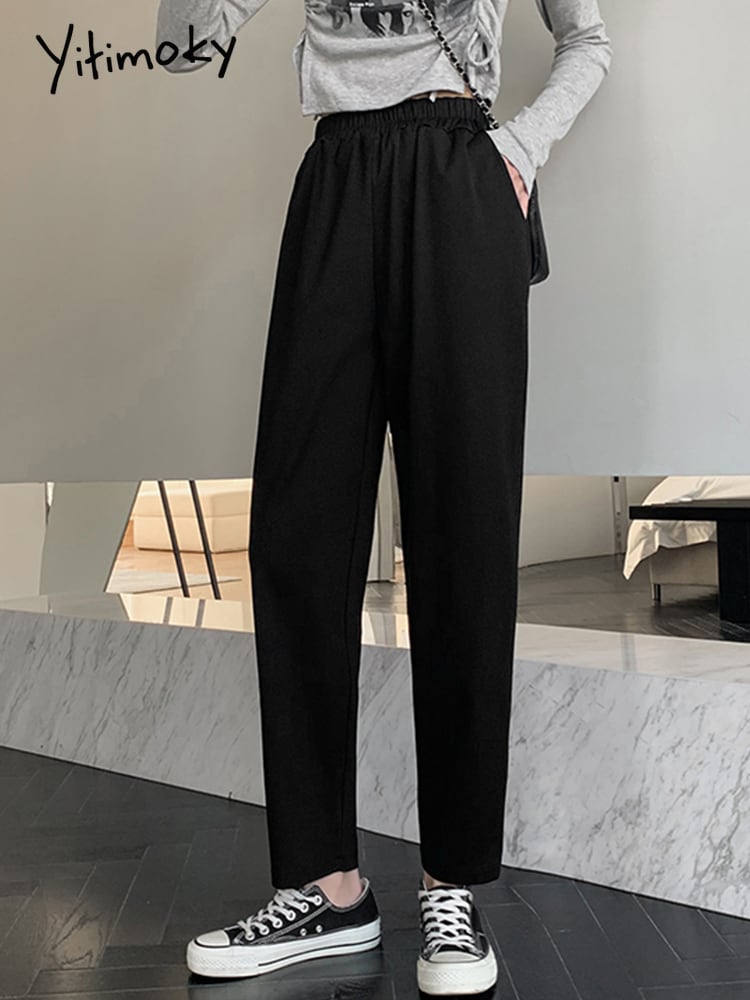 Yitimoky 女性パンツ ゴムバンド ウエスト付き ブラック ハーレムパンツ ポケット付き ルーズ 2022 春夏 ボトムス エラスティック 伸縮  スプリング 春物 サマー 夏物 服レディース 0059751201991514 | BAE ON FLEEK　ファッション・インテリア・雑貨・ホビー 
