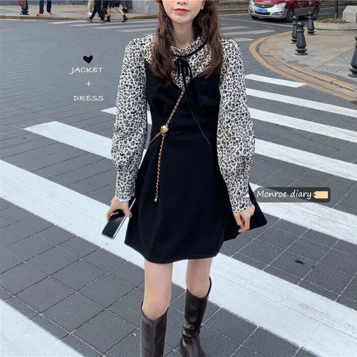 スタンダードフローラルドレス ブラックオータムウィンタースカート ショート レトロ 秋物 冬物 花柄 モンロー84760090505