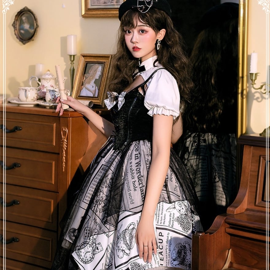 ゴスロリ リボンスカート ワンピース to alice 夢展望 With U ゴスロリ通販 With U ジャンパースカート リボン アシンメトリー