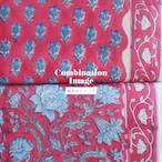 ブロックプリント生地【50cm単位】インド綿 片耳デザイン付き 花柄 白×赤×水色 #55223-RD1