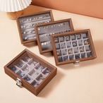 ウォールナット ガラス 12マス リング 指輪 木製 ガラス 蓋付き エレガント 指輪 ネックレス ベルベット裏地 大容量 ユニセックス 女性 男性