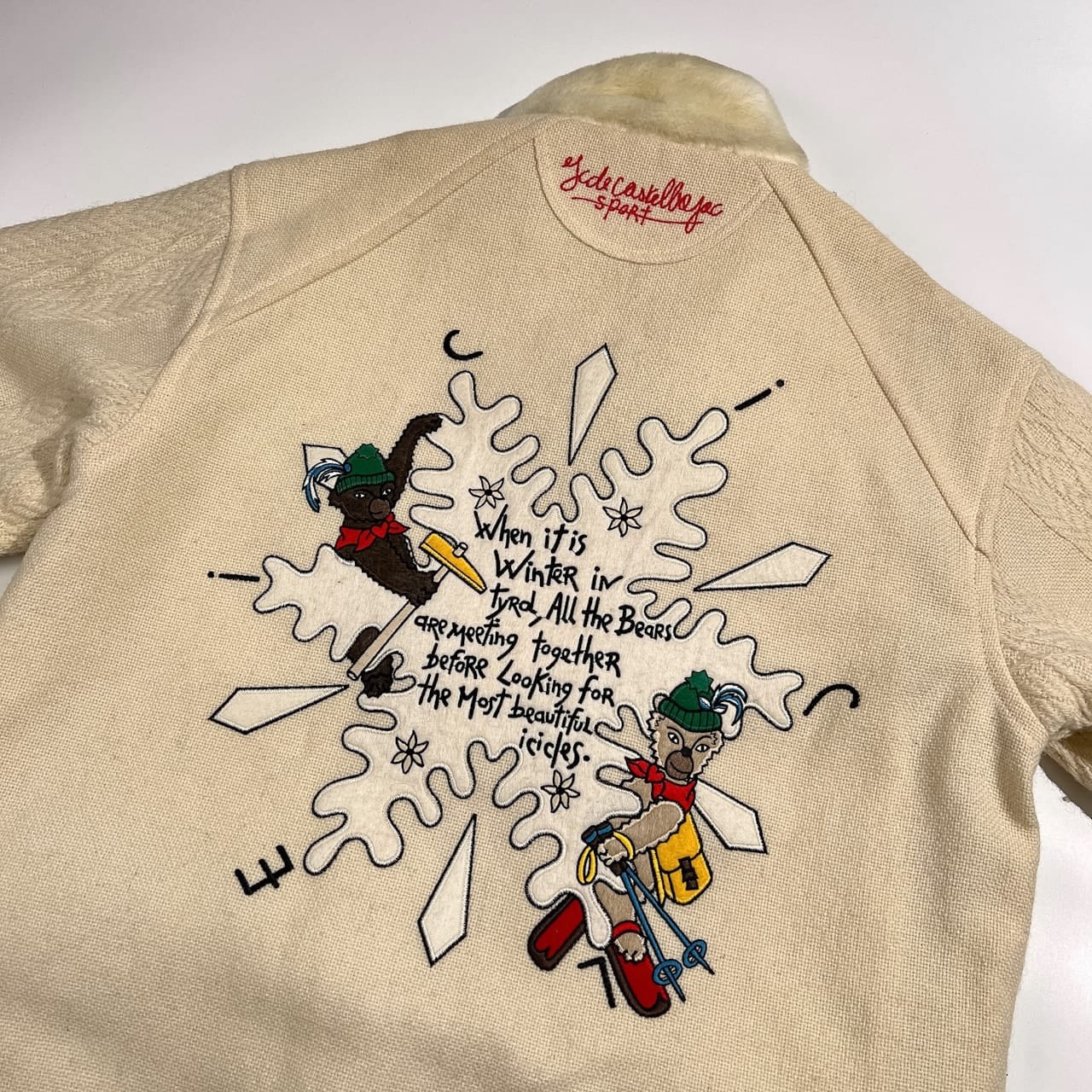 Castelbajac カステルバジャック ダッフル風 デザイン ファー & ニット コート F フリーサイズ /アイボリー