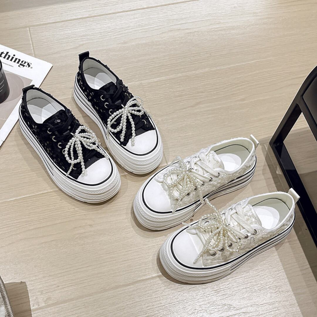 スパンコール パールリボン 厚底 スニーカー 2color/3412659