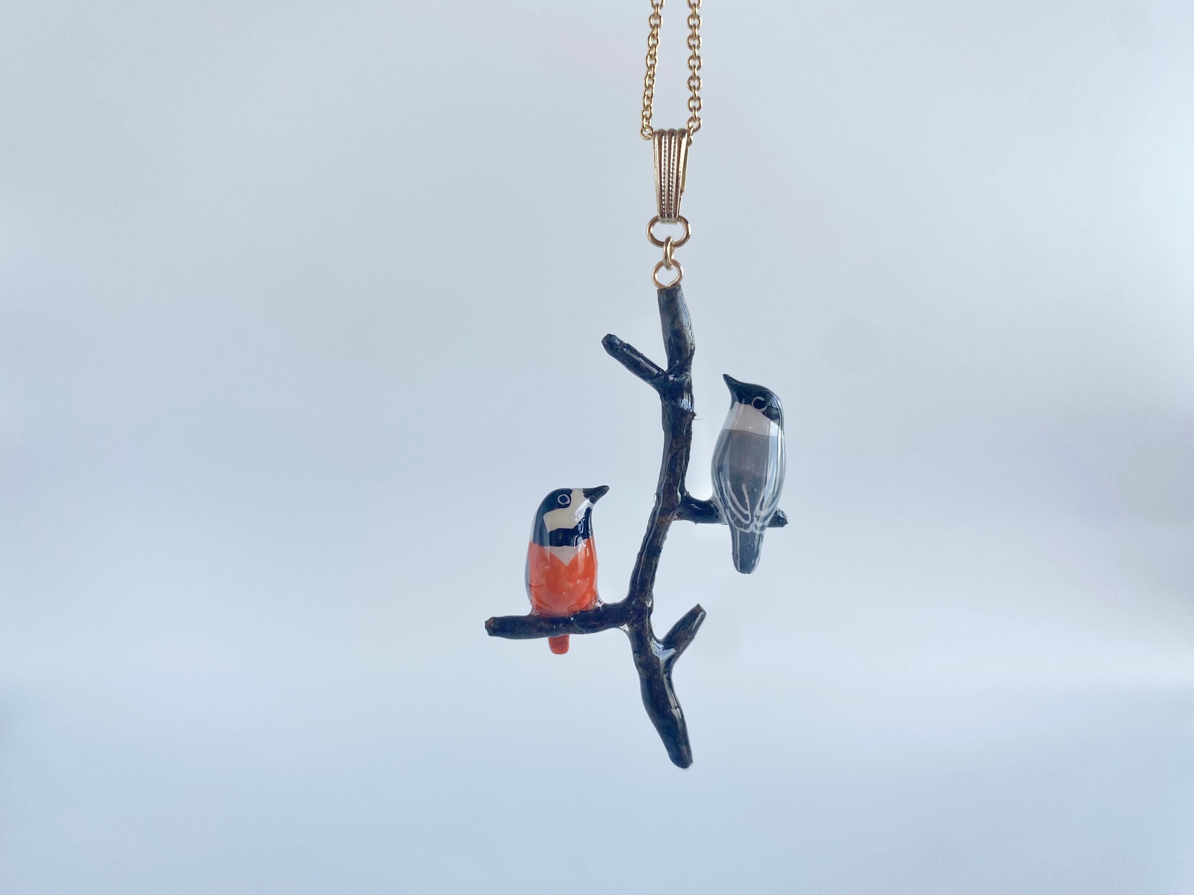 【2~3日以内発送】2羽乗り(ヤマガラ×コガラ)ペンダント