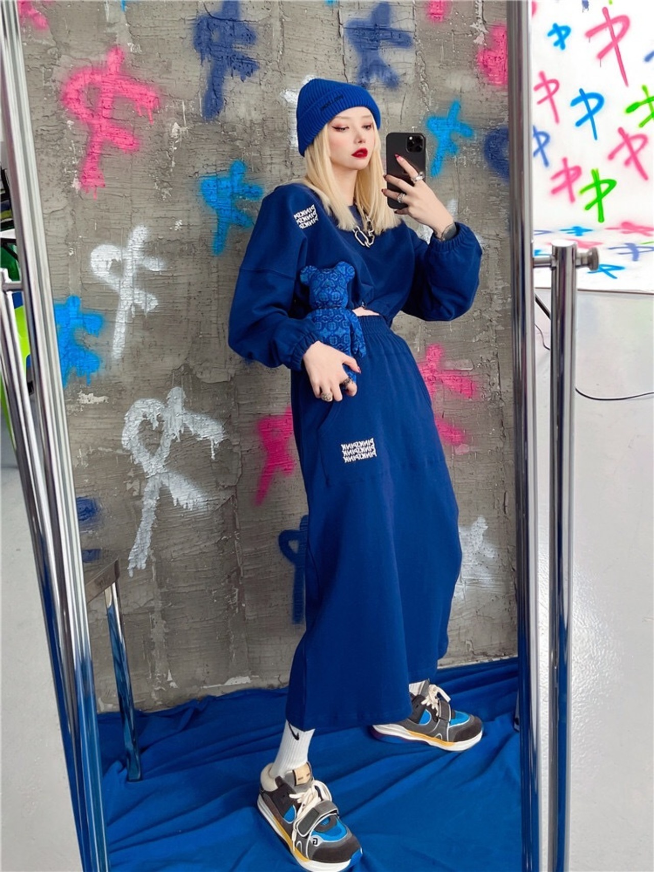 3カラー、セットアップ】スウェット ピンク ブルー グレー スカート 
