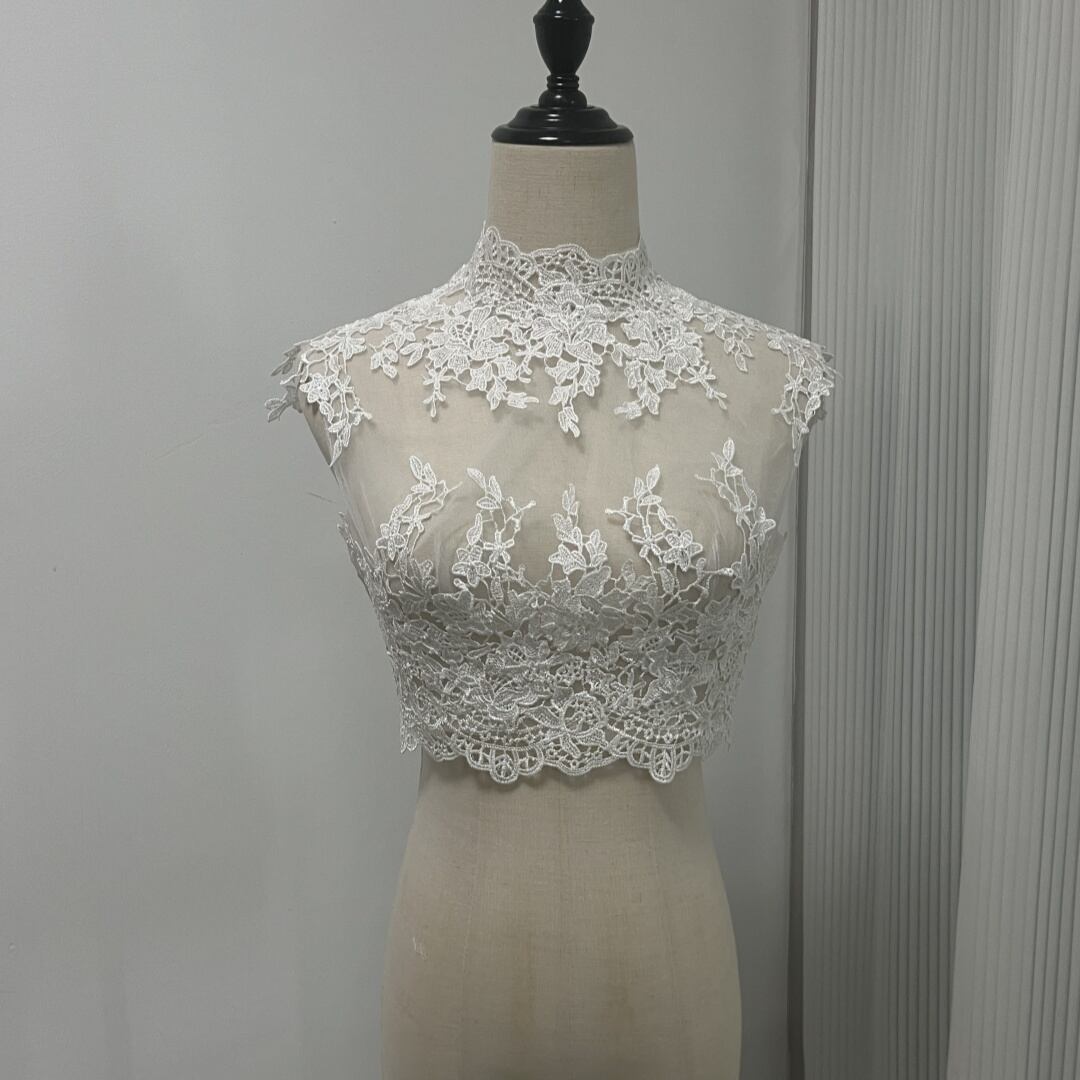 上品なくるみボタン ハイネック レースボレロ トップス ウエディング  
