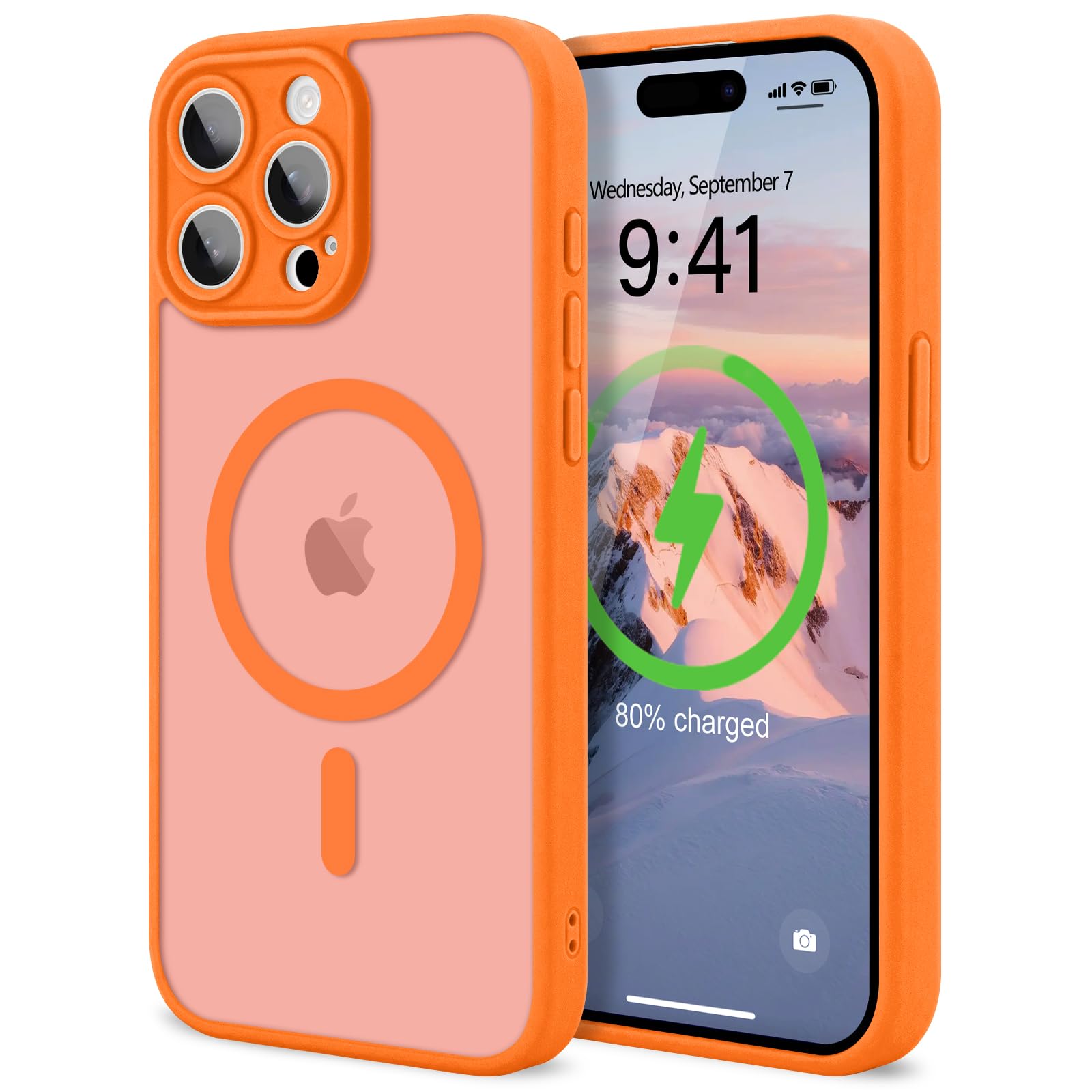 LAPOPNUT iPhone 15 Pro Max用 ケース MagSafe対応 半透明 指紋防止 耐衝撃 滑り止め カバー(オレンジ)