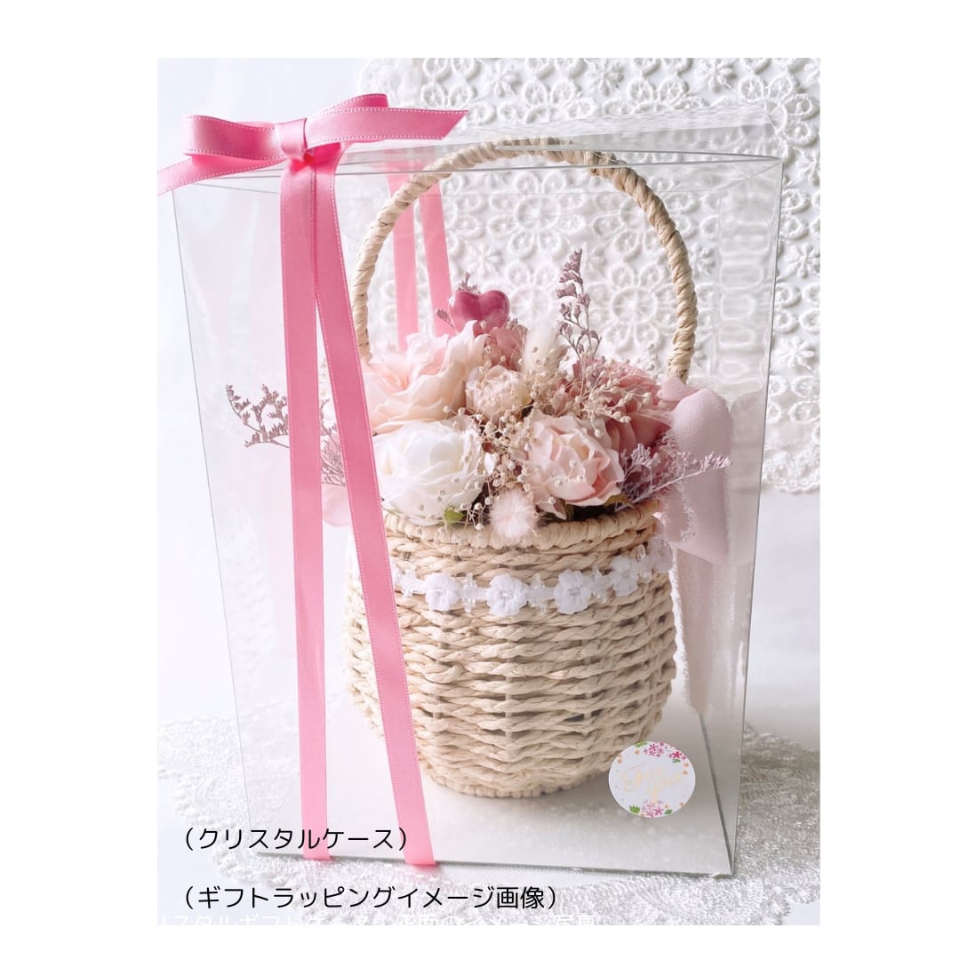 ピンクの花かごバスケット【BA-001】高さ20㎝│やさしいパステル｜インテリアフラワー｜ギフト｜母の日プレゼント