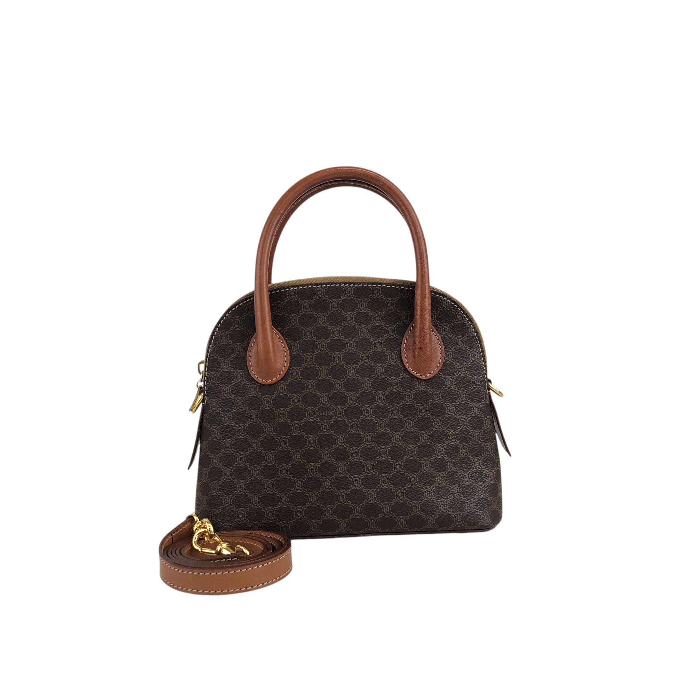 CELINE セリーヌ マカダム ショルダーバッグ ブラウン PVCレザー 2WAY
