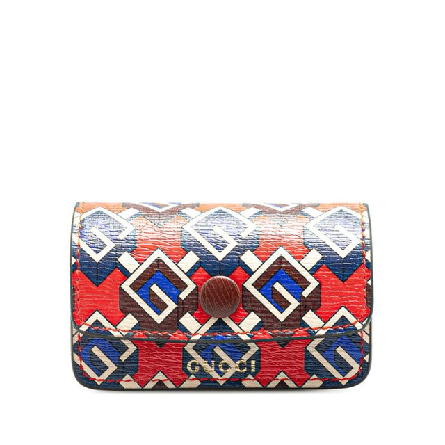 グッチ ジオメトリックG エチケットホルダー キーホルダー 692957 レッド マルチカラー レザー レディース GUCCI 【中古】