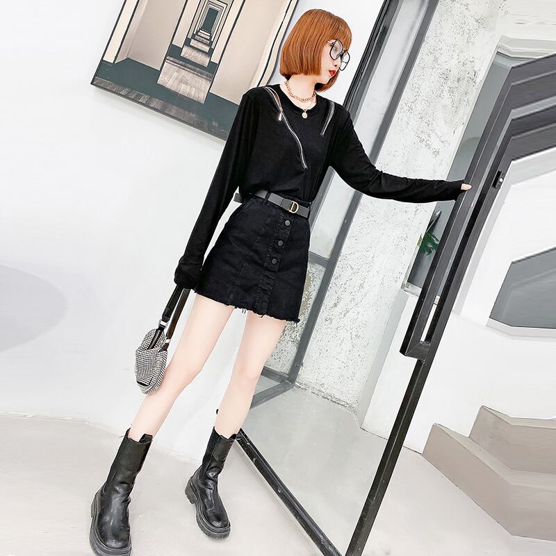 やや太ったサイズの女性の秋の長袖Tシャツ、ファットmmのルーズで薄いトップス ミックスインファッション50982840377