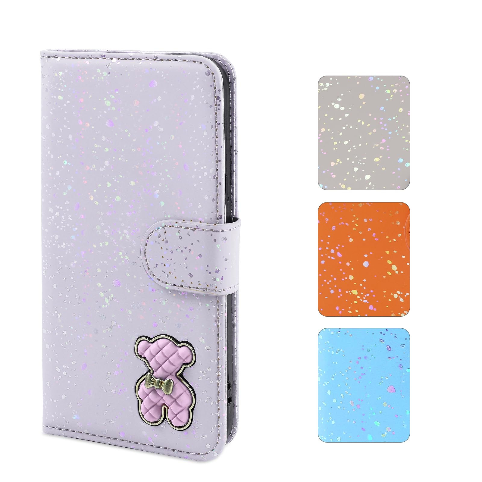 laddutoi FOR AQUOS sense3/sense3 lite/sense3 basic/Android One S7 ケース 手帳型 SH-M12/SHV45/SHV48/SH-02M aquos sense3 ケース sh-02m ケース耐衝撃 かわいい こぐま リボン 虹色 クマチャーム カード収納 スタンド機能 ストラップ付く キラキラ 可愛い-ピンク