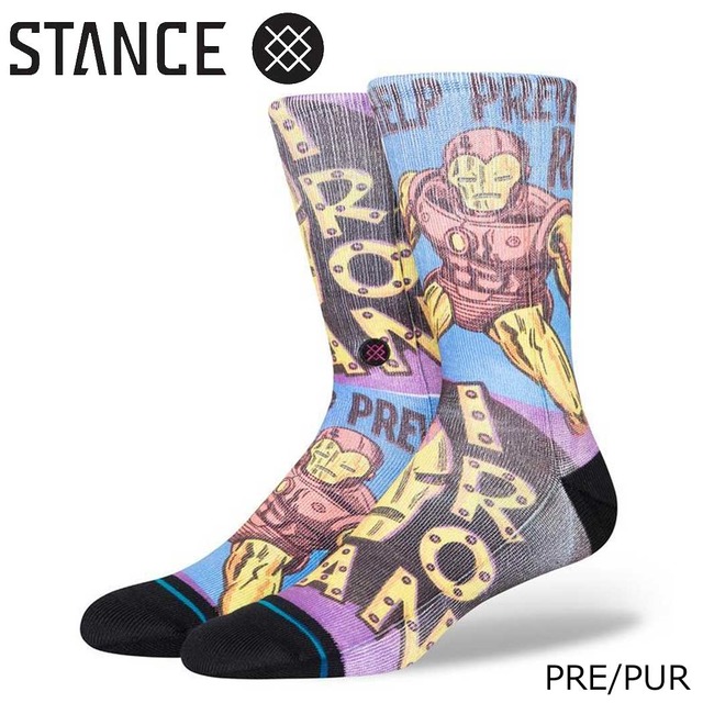 Stance ソックス スタンス STANCE x MARVEL Prevent Rust Crew Socks 靴下 マーベル コラボメンズ 25.5-29.0cm ギフト 男性 彼氏 プレゼント 贈り物 ゴルフ ゴルフソックス 厚手 スポーツ トレーニング アイアンマン PRE/PUR L25.5-29cm