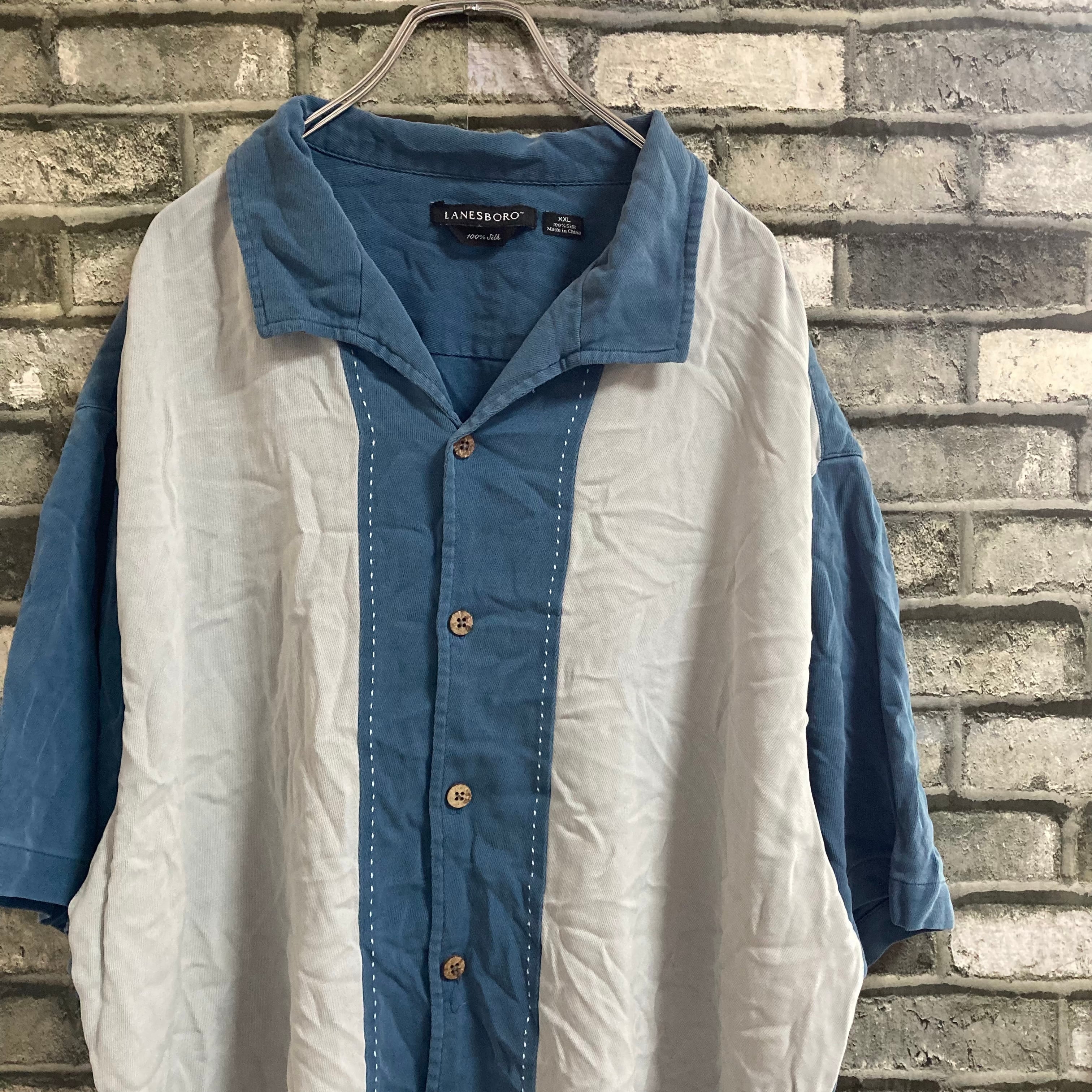古着】キューバシャツ オープンカラー ブルー ステッチ XXL | 古着屋