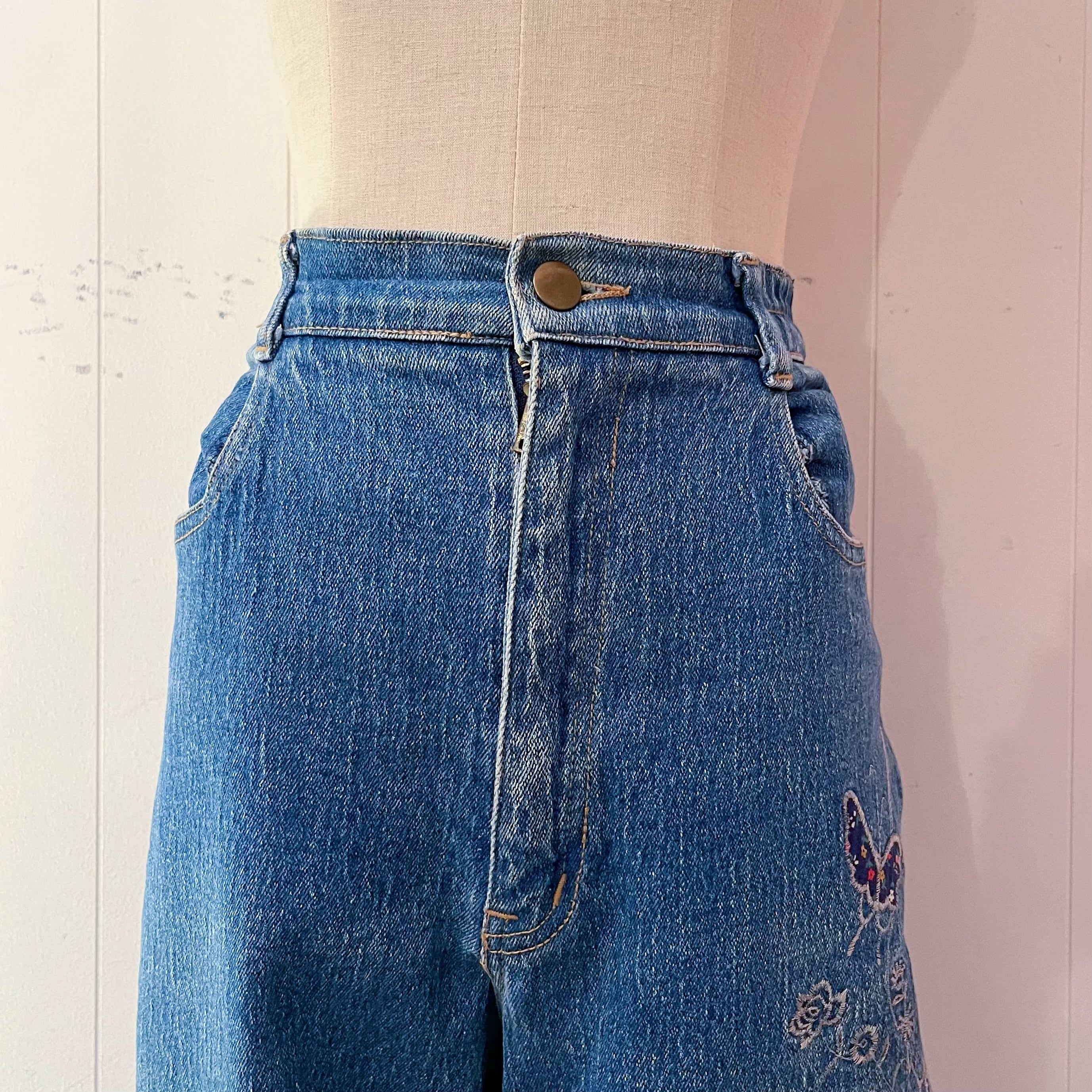 butterfly embroidery denim pants