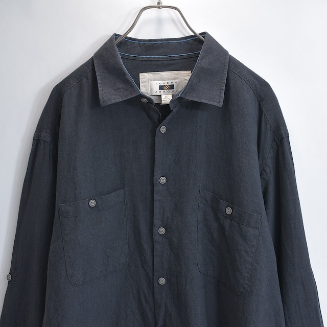 90～00s JOSEPH ABBOUD ジョセフアブード 後染めブラック リネンシャツ リゾート 長袖 トップス チャコール ブラック USED ヴィンテージ ビンテージ USA アメリカ古着 メンズXLサイズ
