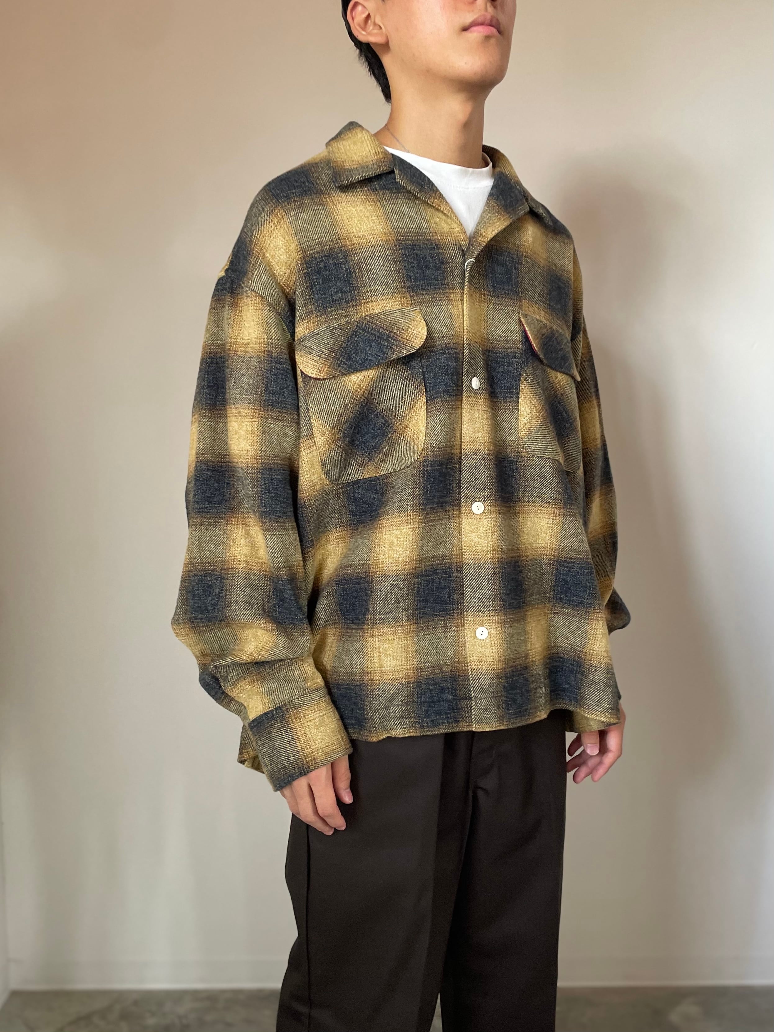 H.UNIT【Ombre check open collar L/S shirt】 | LARGE LAB TOWN