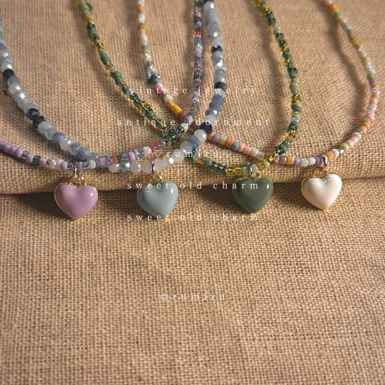 ハンドメイド アンティーク ハート アクセント ネックレス - 2