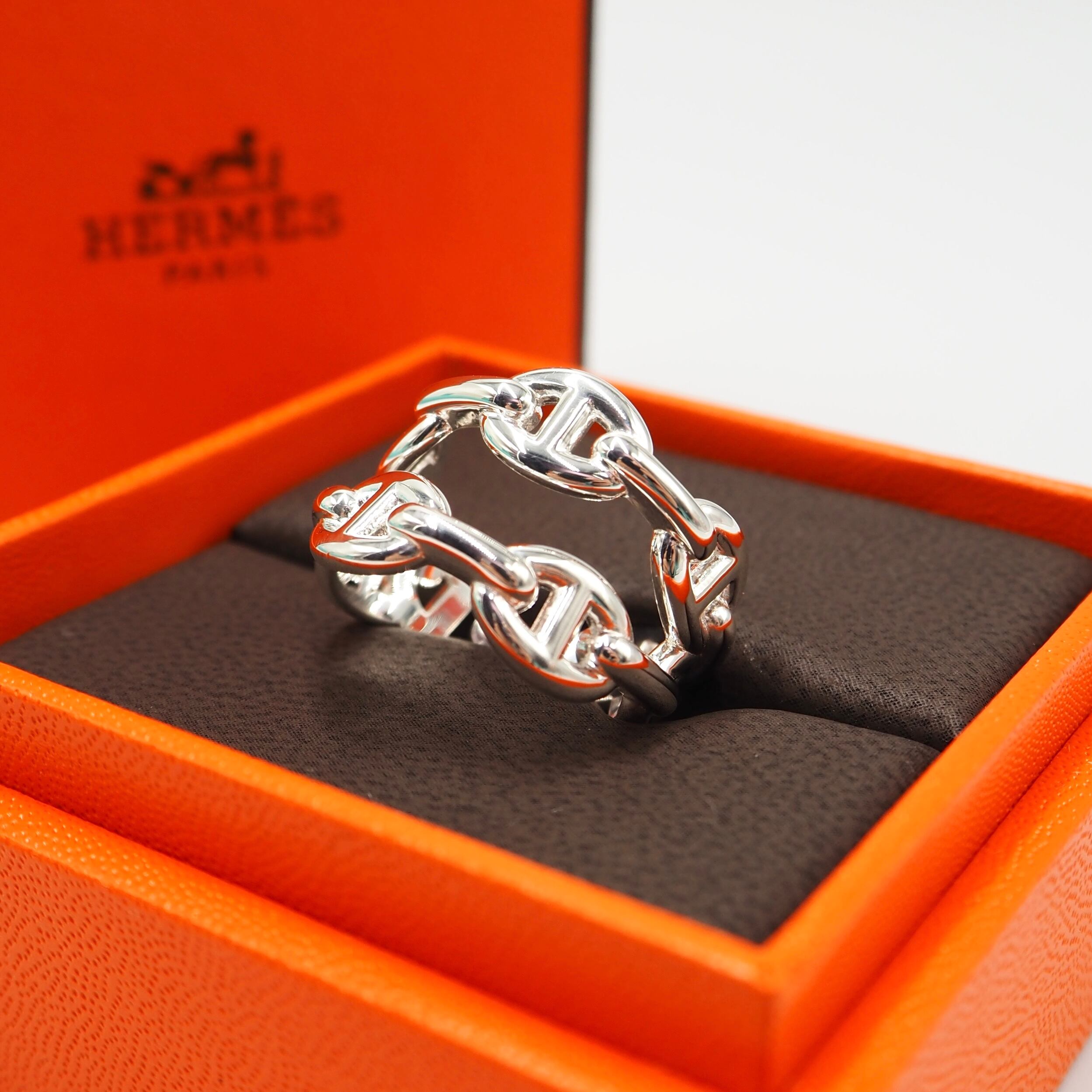 12/10掲載 HERMES 約16号 シェーヌダンクル アンシェネ ダブルロウ リング シルバー925 エルメス 付属品付き