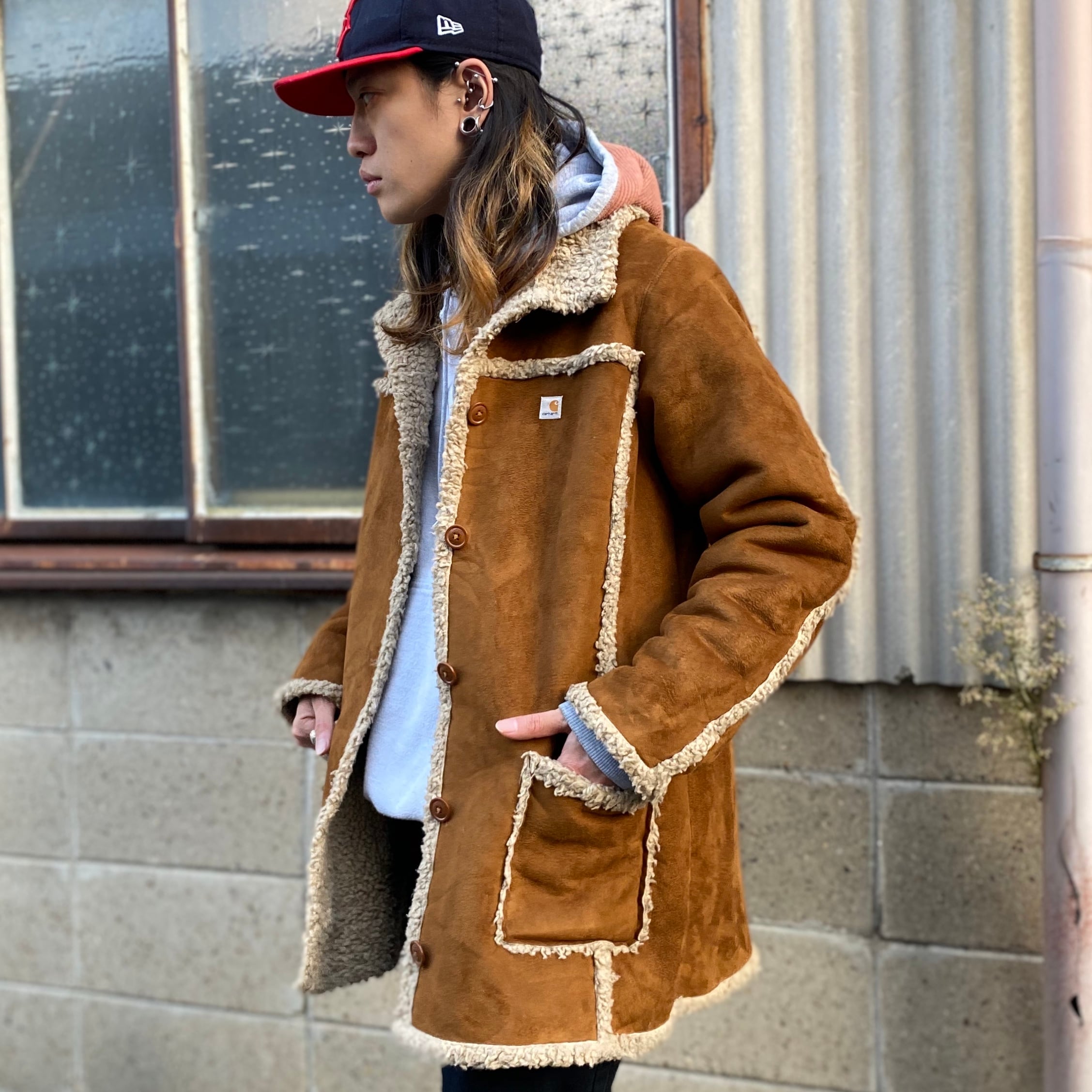 カーハート ムートンランチコート レディースL メンズM 古着 Carhartt ...