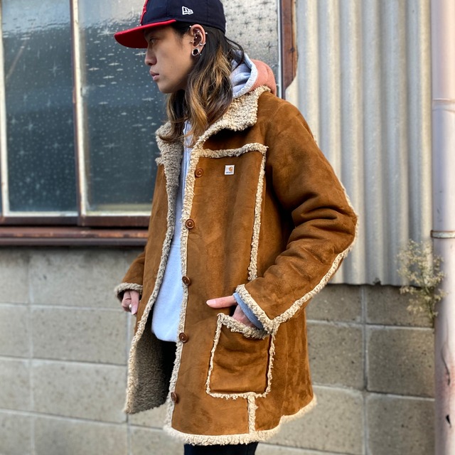カーハート ムートンランチコート レディースL メンズM 古着 Carhartt 