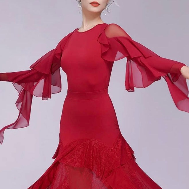 シアー フリルスリーブ ダンス トップス 2col　D00601