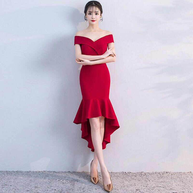 パーティードレス ワンピース 二次会 結婚式 演奏会 パーティー エレガント ボートネック 半袖 ロング丈 大きいサイズ S M L Ll 3l レッド 赤い マーメイドライン Elegant