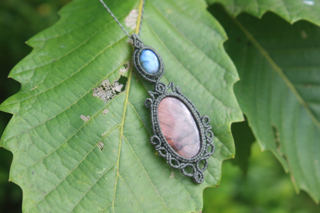 Purple Labradorite & Labradorite micro macrame pendant