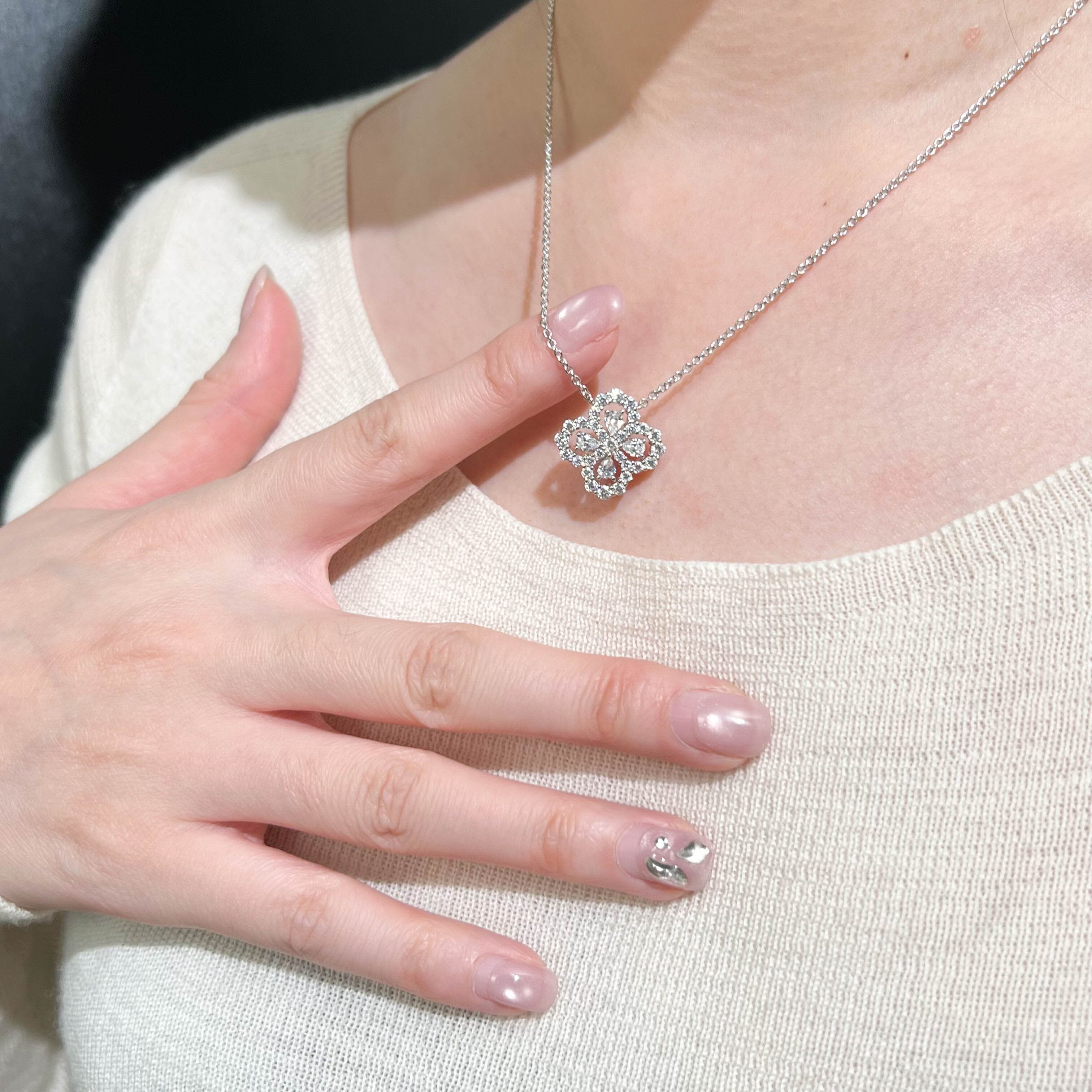 Silver925モアサナイトクロバーモチーフネックレス | hoshine