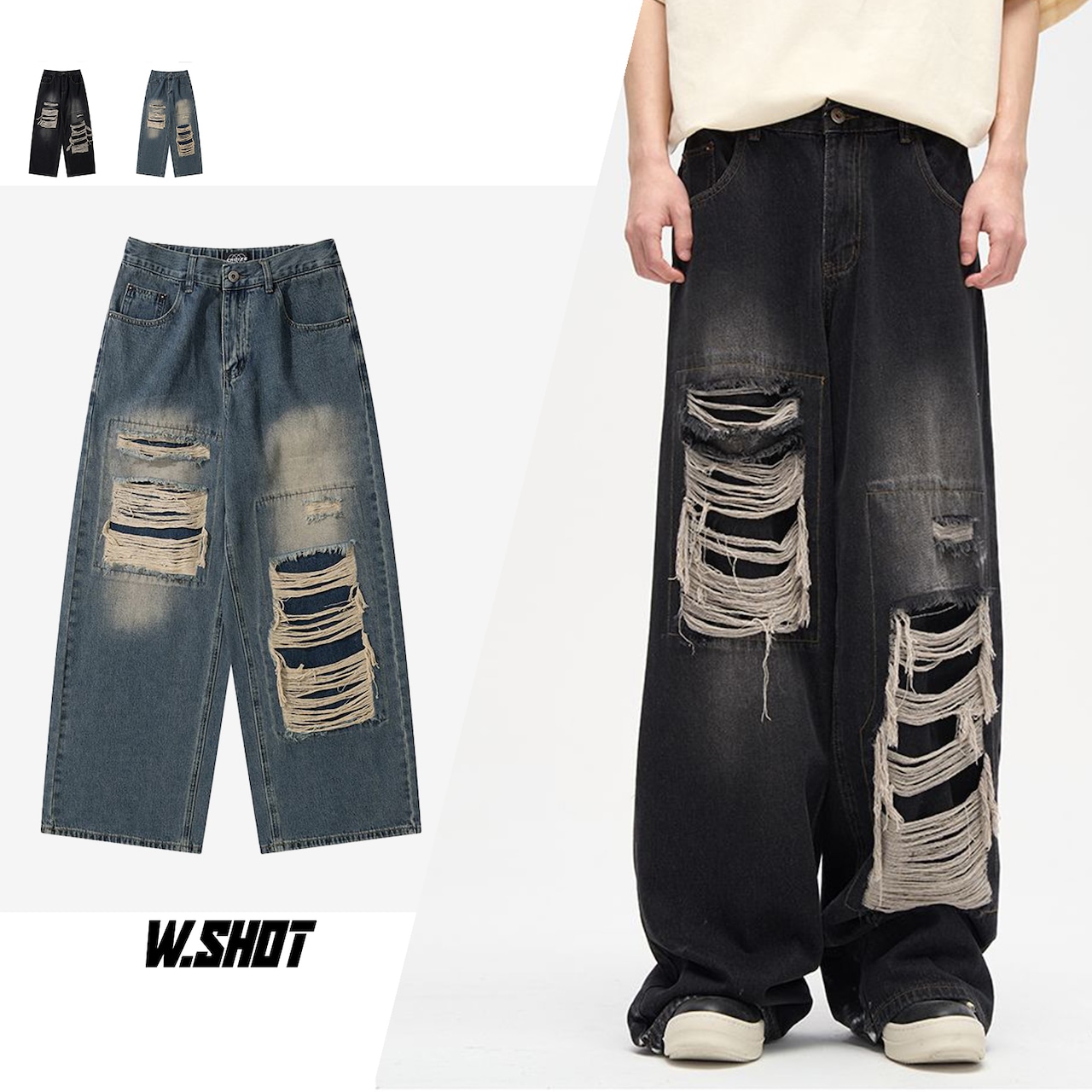 ストリート ウォッシュド リップド ジーンズ P147