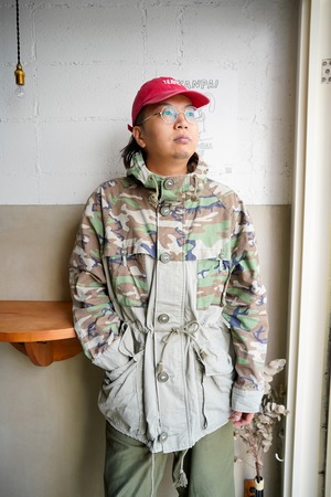 【1990s】"Denim & Supply Ralph Lauren" Two Tone Cotton Fabric Military Motif JKT / 6-348