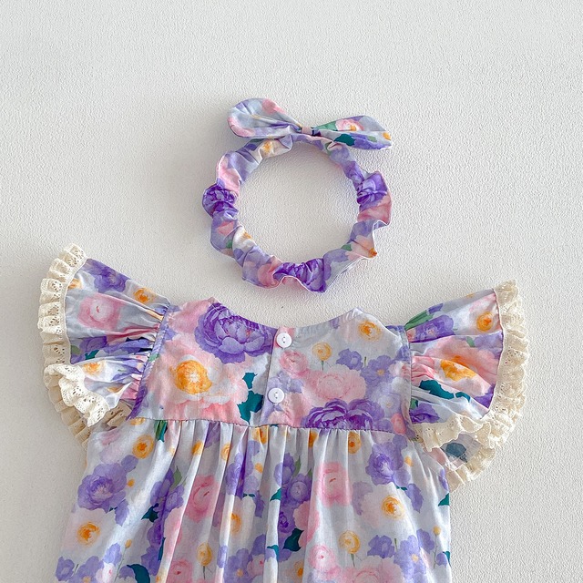 【姉妹服】パープルフラワーロンパース／ワンピース - 16
