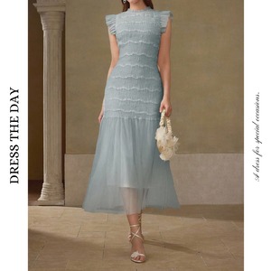 プリーツメッシュマーメイドワンピース W0020