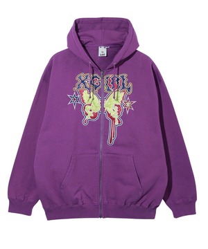 【X-girl】BUTTERFLY ZIP UP HOODIE  / PURPLE【エックスガール】